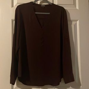 Express maroon long sleeve v-neck button front blouse - size medium